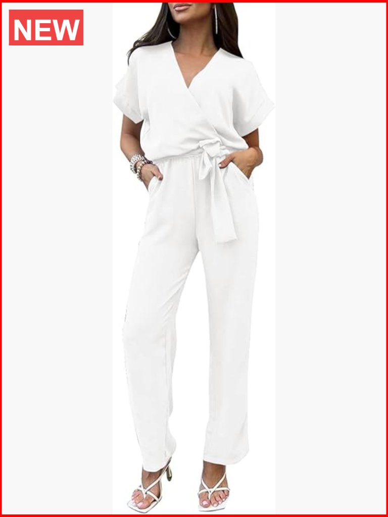 Lightweight Polyester Jumpsuit With Belt And Pockets For Summer